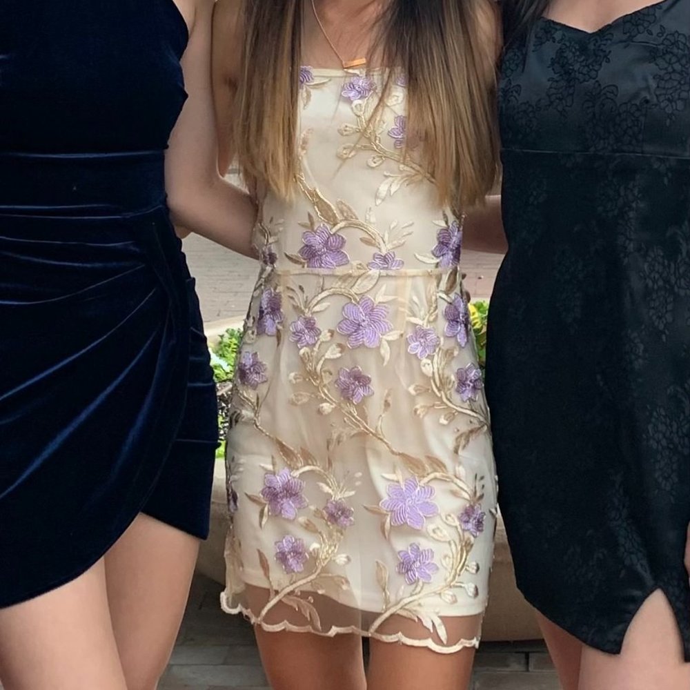 Lucy in the Sky Gold Floral Mesh Dress